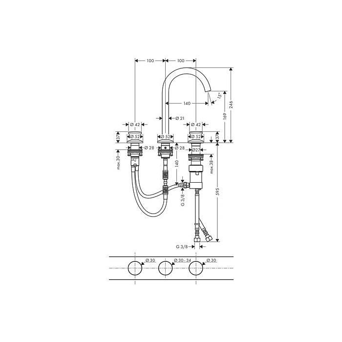 Смеситель для раковины на три отверстия One Axor, хром арт. 48070000