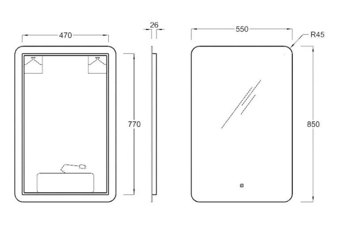 Зеркало с подсветкой LED 850x550, Pro Kerama Marazzi, - PRO.mi.55\WHT