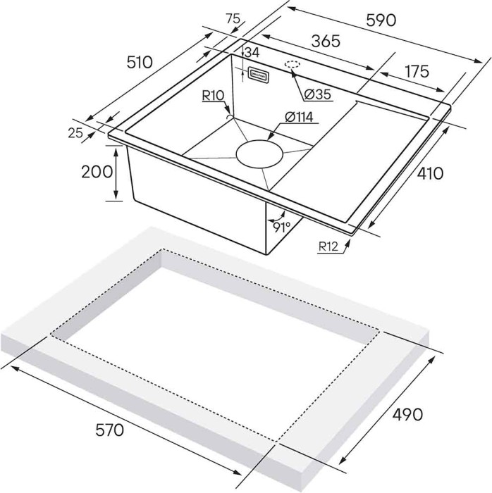 Мойка для кухни нержавеющая 590х510мм Paulmark ALSTER, брашированная нерж. сталь, левая - PM825951-BSL