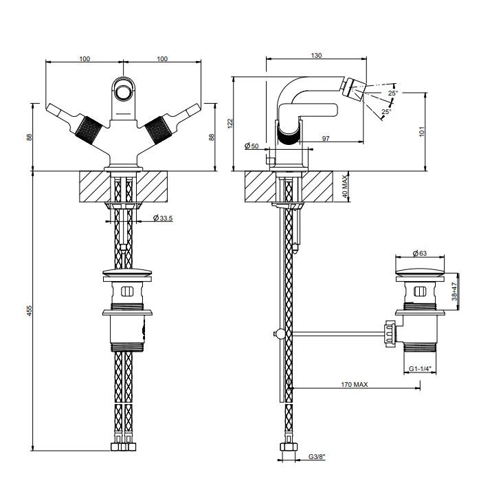 Смеситель для биде, 1 отв., Gessi Inciso, хром арт. 58027#031