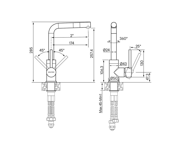 Смеситель для кухни  Paulmark HONNER, антрацит полностью - Ho212018-401TB