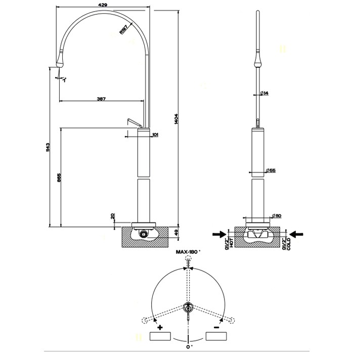 Встраиваемая часть напольного смесителя/отдельностоящего излива для раковины, Gessi, арт. 33629#031