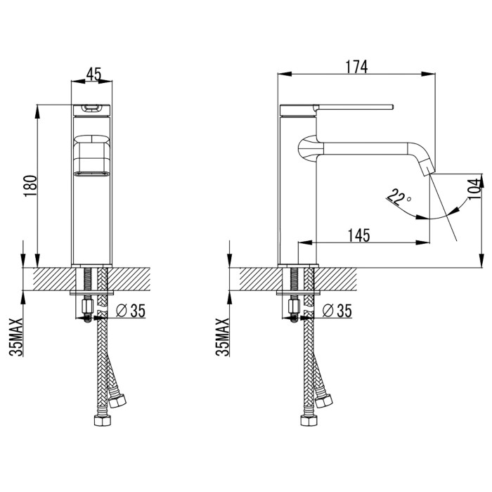 Смеситель для раковины, керамический картридж, без донного клапана, хром, Azario VINCENTE арт. AZ-VPV168326C