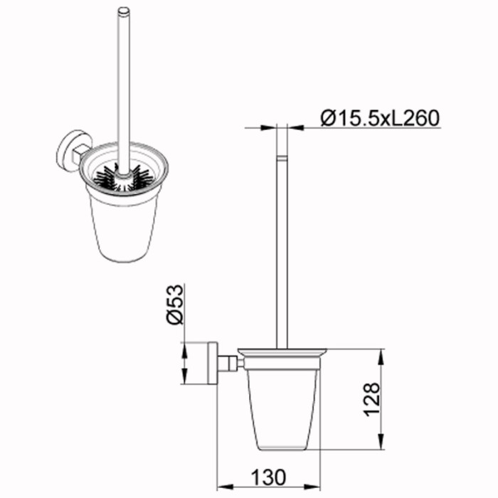 Ершик для унитаза подвесной со стеклянной колбой, хром, Azario Nessy - AZ-73113