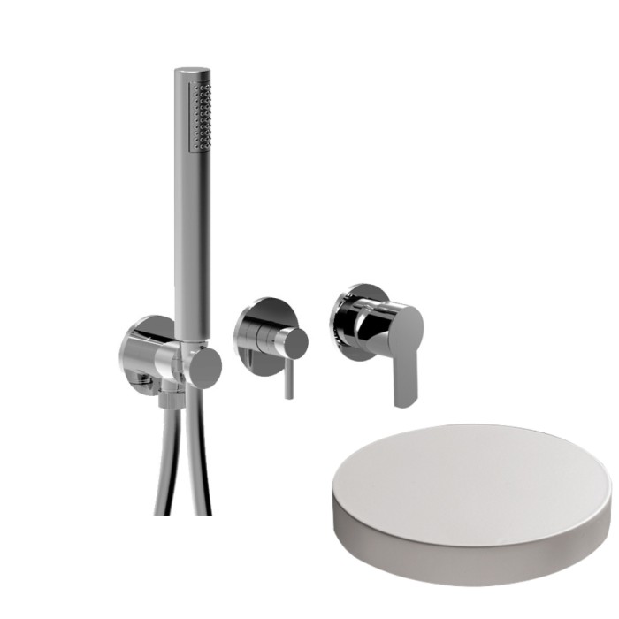 Встраиваемый смеситель для душа на 2 режима, однорычажный, поворотный переключатель, ручной душ + 1 доп. вывод воды, Giulini Surf, белый матовый арт. 58X5301BO