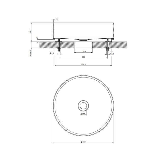 Раковина ?40 см., для установки на столешницу, без перелива, нержавеющая сталь, Gessi 316, black xl арт. 54601#299