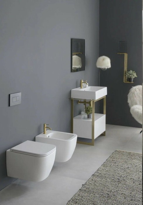 Подвесное биде с одним отверстием цвет белый с антибактериальным и грязеотталкивающим покрытием BIOKER, Scarabeo Teorema 2.0 - 5127 BK