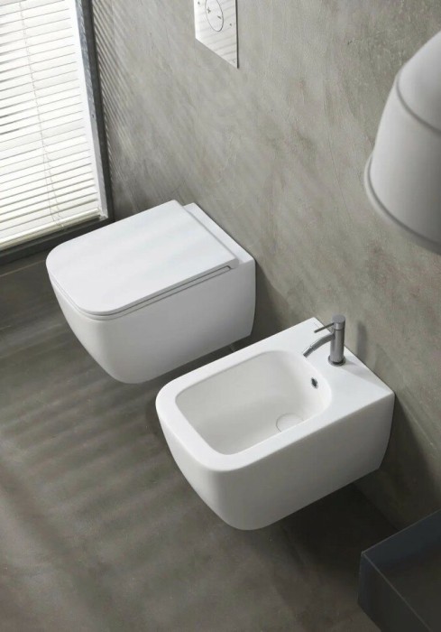 Подвесное биде с одним отверстием цвет белый с антибактериальным и грязеотталкивающим покрытием BIOKER, Scarabeo Teorema 2.0 - 5127 BK