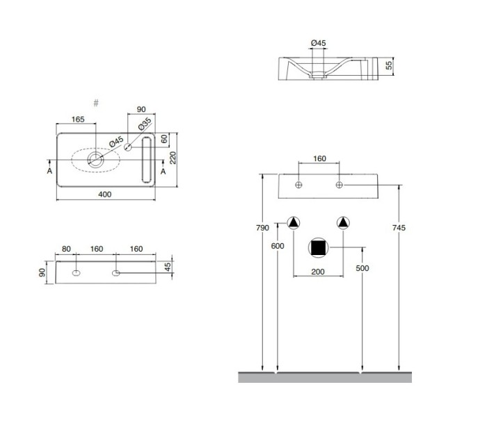Раковина подвесная без перелива с одним отверстием с полотенцедержателем, цвет белый, Scarabeo Hung - 1513