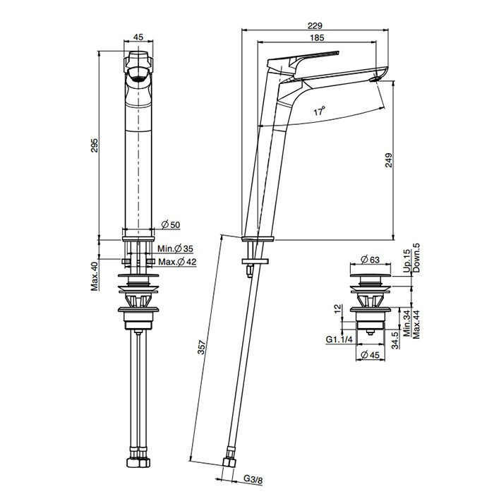 Fima Carlo Frattini Смеситель для раковину, на 1 отв., высокий, H29.5см., с донным клапаном, Serie 4, F3761/HCR.1 цвет: хром