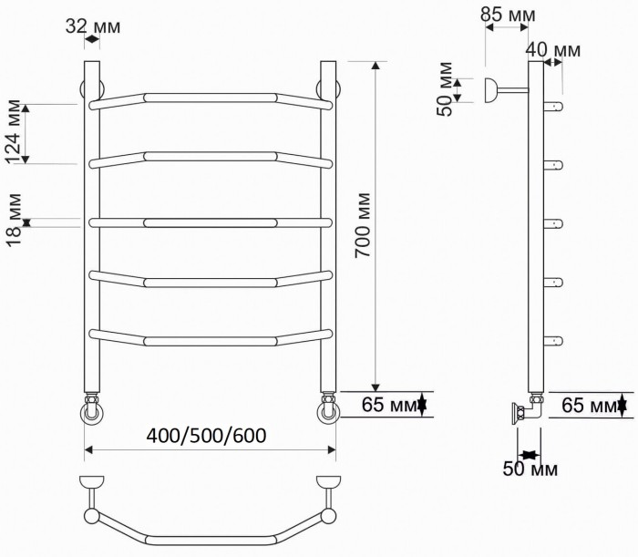 Полотенцесушитель водяной латунный 60x70 Агата 1 (бронза) Secado арт. 4603777459000