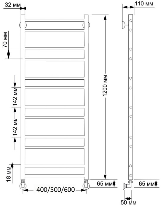 Полотенцесушитель водяной латунный 40x120 Триада 2 (бронза) Secado арт. 4603777468231