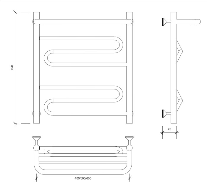 Полотенцесушитель водяной 60x40 Валенсия 1 СП (черный) Secado арт. 4673739223901