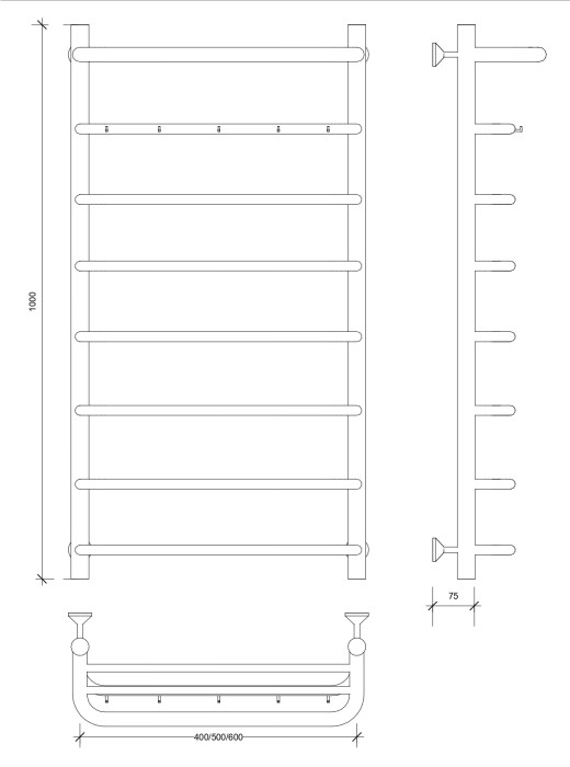 Полотенцесушитель водяной 100x50 Мерида 1 КСП (черный) Secado арт. 4673739225455