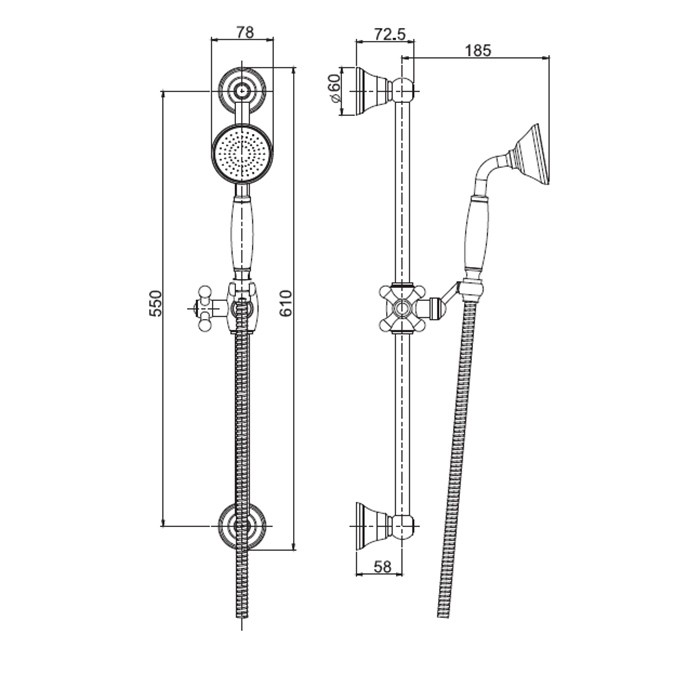 Fima Carlo Frattini Душевая штанга из латуни в комплекте со шлангом 1500 мм. и ручным душем из латуни, ручка из белой керамики, Wellness, F2044/3OR цвет: золото