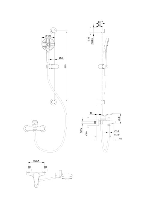 Смеситель для ванны с душевым гарнитуром, Wonzon & Woghand, WW-C2501-CR цвет: хром