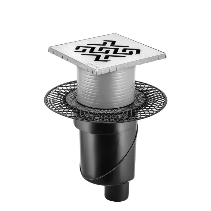 Душевой трап BERGES PLATZ Antik 150х150, хром глянец, S-сифон D50/105 H50, арт.091061