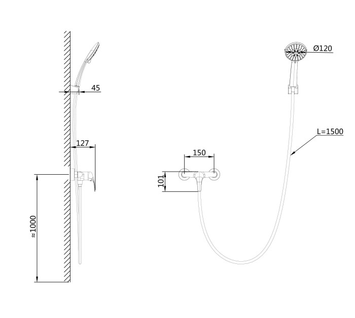 Смеситель для душа, Wonzon & Woghand, WW-4540-MB цвет: черный