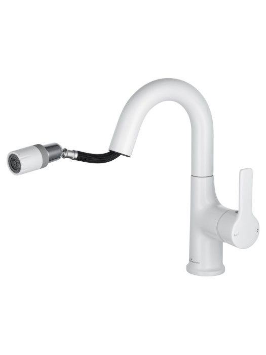 Смеситель для раковины с выдвижным изливом, Wonzon & Woghand, WW-FE01L212-MW цвет: белый