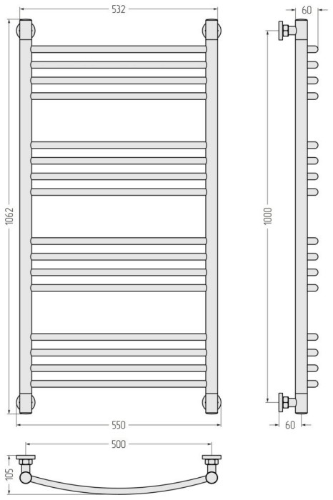 Сунержа Водяной полотенцесушитель 1000x500, Богема+ выгнутая, 31-0221-1050 цвет: матовый чёрный
