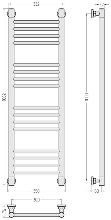 Сунержа Водяной полотенцесушитель 1000x300, Богема+ прямая, 051-0220-1030 цвет: состаренная латунь