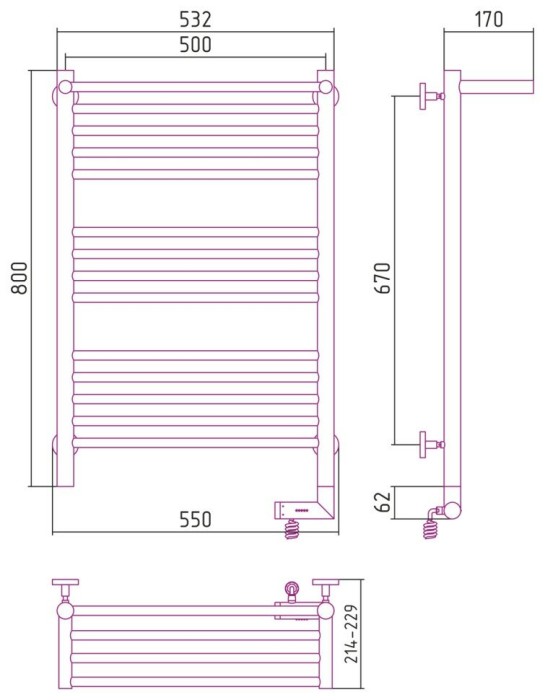 Сунержа Электрический полотенцесушитель 800x500, Богема 2.0 с 1 полкой, 7022-5207-8050 цвет: серая умбра