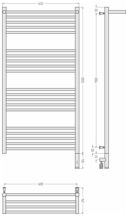 Сунержа Электрический полотенцесушитель 1200x600, Богема 3.0 с 1 полкой, 051-5807-1260 цвет: состаренная латунь