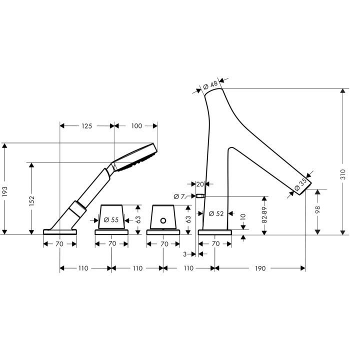 Термостат на край ванны Starck Organic Axor, шлифованное красное золото арт. 12426310