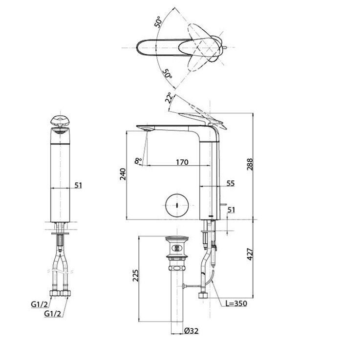 Смеситель для раковины, ZA TOTO, TLP03301R цвет: хром