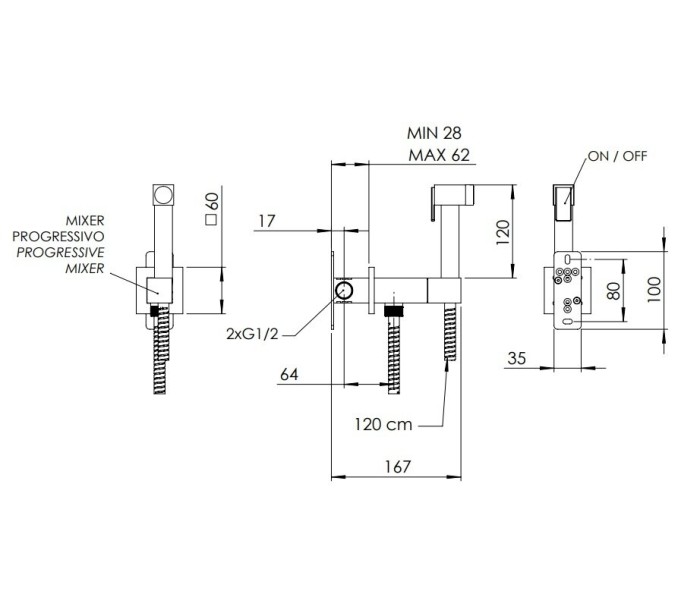 Гигиенический душ со смесителем бронза глянцевый, Remer Absolute, скрытого монтажа Q64VO