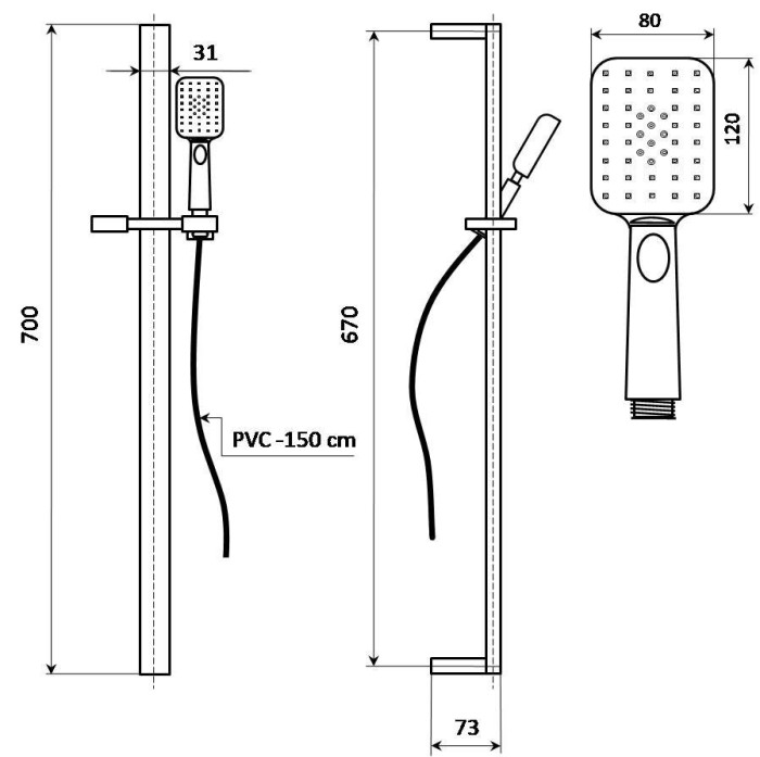 Душевой гарнитур 700 мм, Fioretto Kerama Marazzi, хром - RVCR121KM