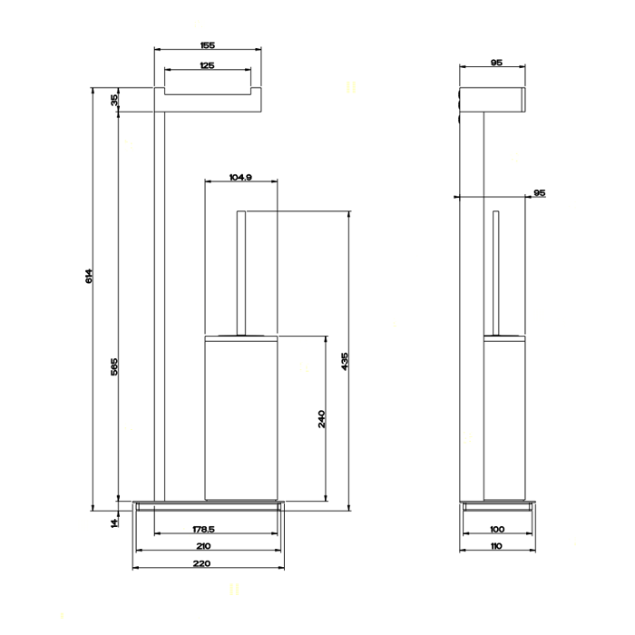 Стойка с держателем 61.4см., для туалетной бумаги и ершиком, напольная, Gessi Rettangolo, хром/черный арт. 20934#031