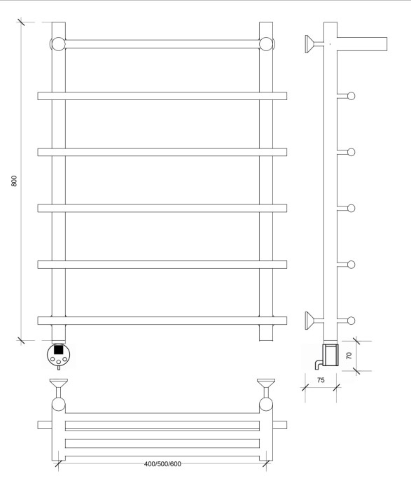 Полотенцесушитель электрический 80x70 Турин 1 СП (черный матовый) Secado арт. 4673739244081
