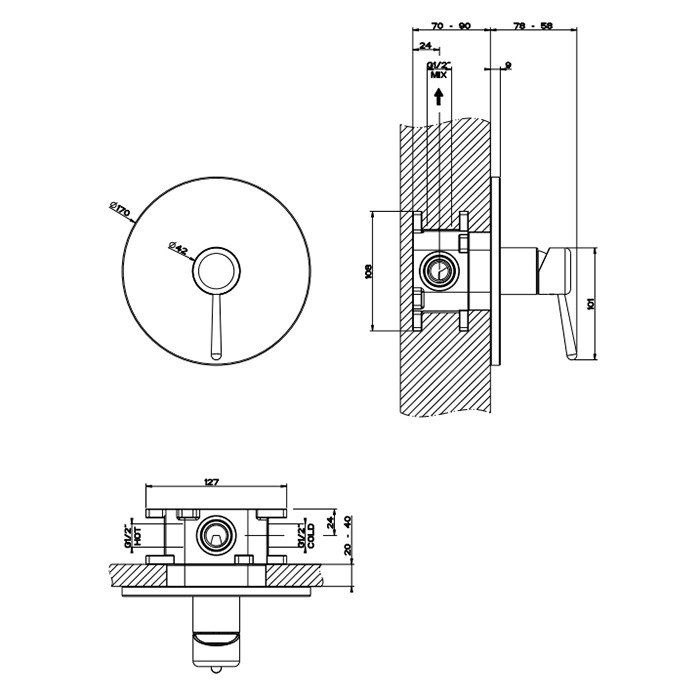 Cмеситель для душа, встраиваемый, (внешние части), Gessi Goccia, gold ccp арт. 44676#080