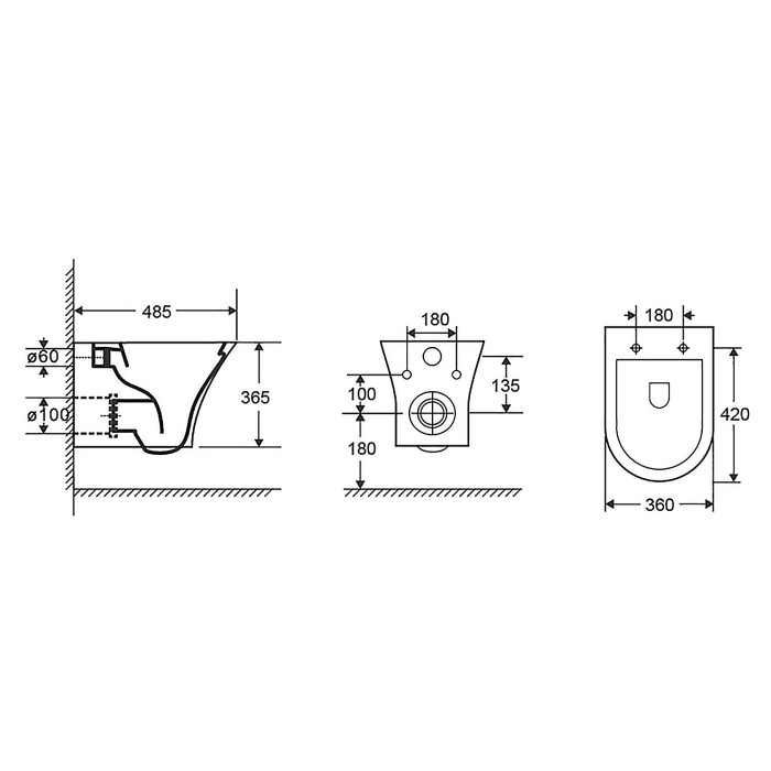 Подвесной унитаз 485x360x365 безободковый с сиденьем микролифт, Azario FRETTA ROUND арт. AZ-2617E