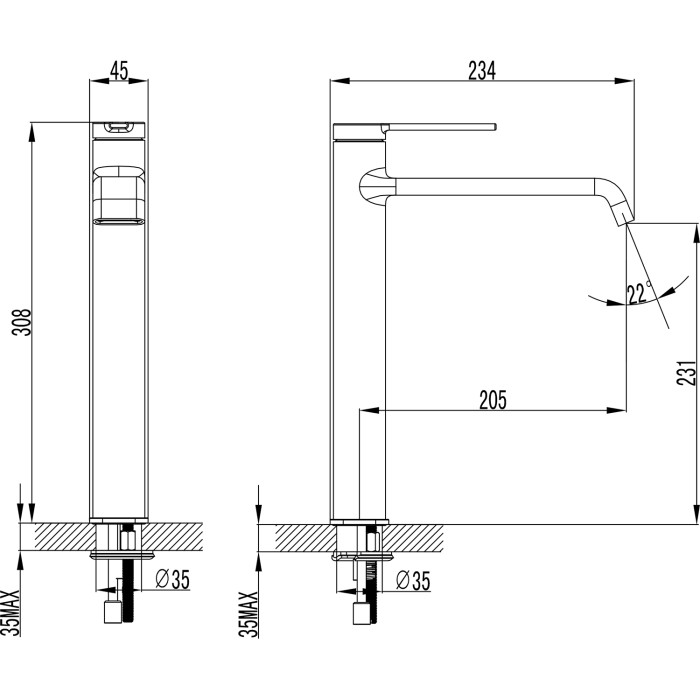 Смеситель для раковины-чаши, высокий, керамический картридж, без донного клапана, черный, Azario VINCENTE арт. AZ-VPV168R26PA
