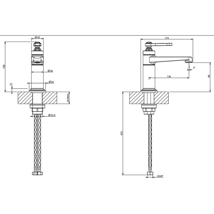 Смеситель для раковины на 1 отв., без донного клапана, Gessi Venti20, nickel pvd арт. 65002#720