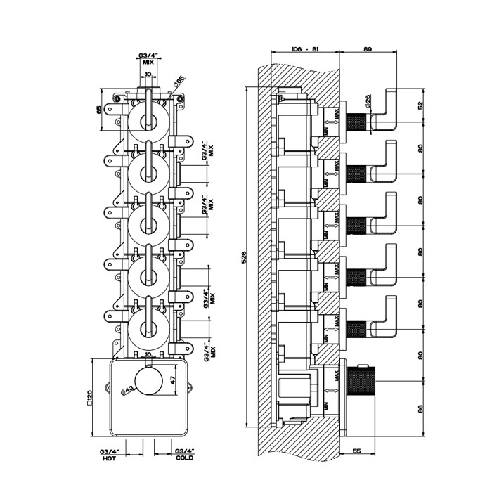 Смеситель для душа, встраиваемый, термостатический, резьба 3/4", Gessi Inciso, black xl арт. 58220#299
