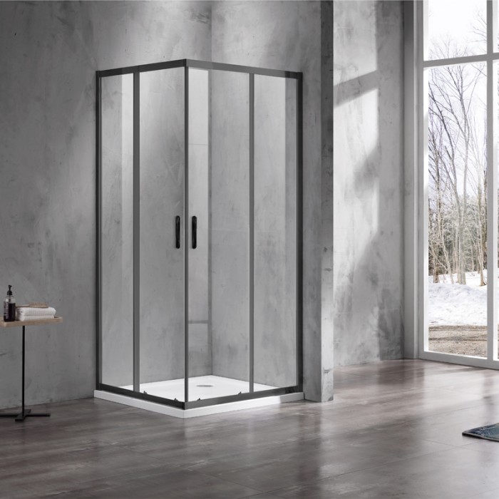 Душевое ограждение 900х900х2000, без поддона, прозрачное стекло 6 мм, цвет профиля черный  Milton, Azario арт. AZ-ND1142 900 Black