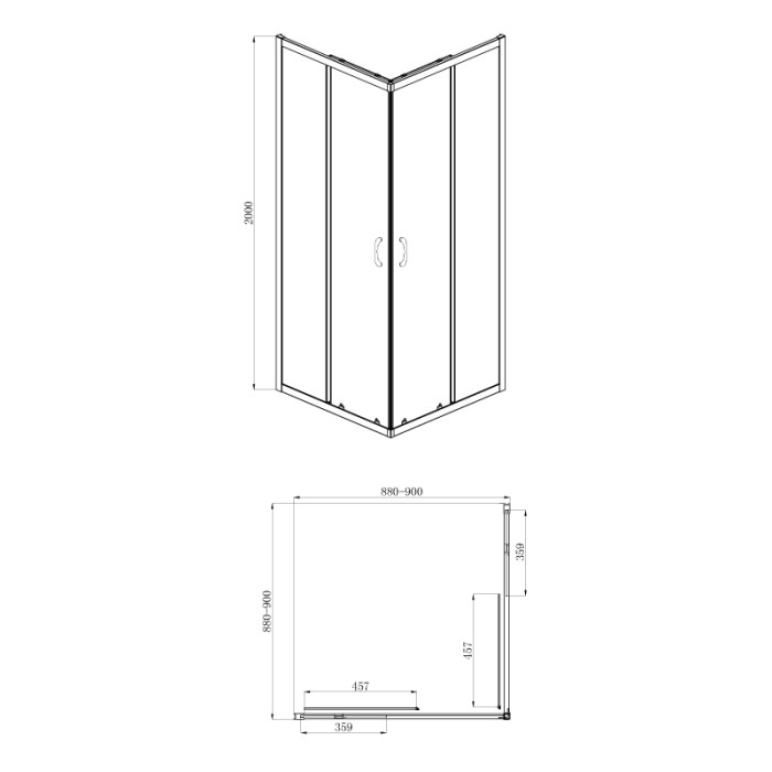 Душевое ограждение 900х900х2000, без поддона, прозрачное стекло 6 мм, цвет профиля черный  Milton, Azario арт. AZ-ND1142 900 Black