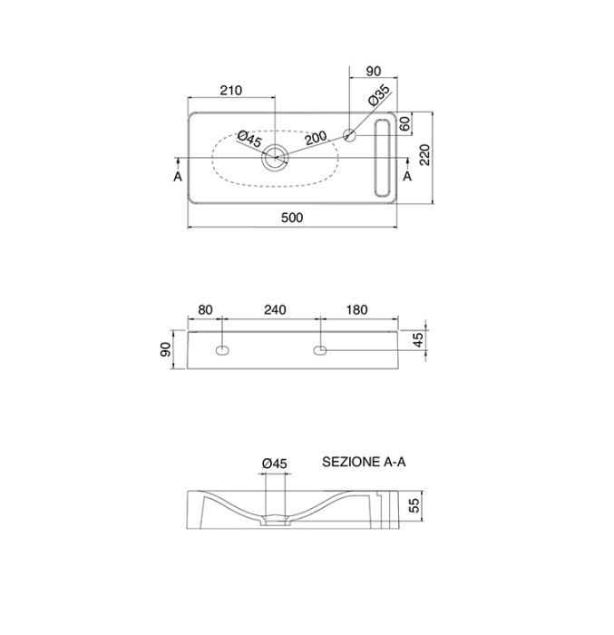 Раковина подвесная без перелива с одним отверстием с полотенцедержателем, цвет белый, Scarabeo Hung - 1512