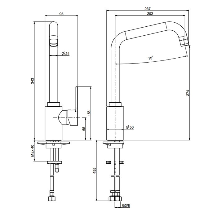 Fima Carlo Frattini Смеситель для кухни, на 1 отв., Kitchen, F3537/2NS цвет: черный