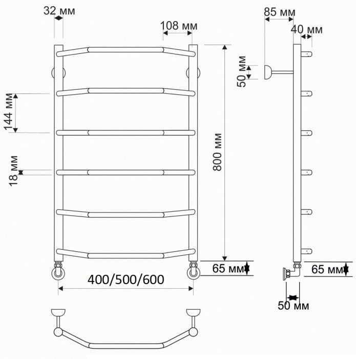 Полотенцесушитель водяной латунный 60x80 Агата 1 (бронза) Secado арт. 4603777459017
