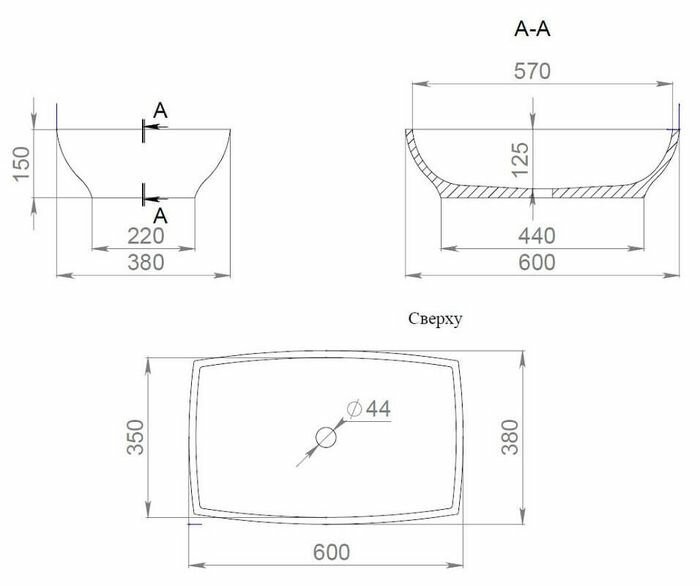 Раковина накладная 60x38, матовая, Salini GLORIA арт. 1102204MRF