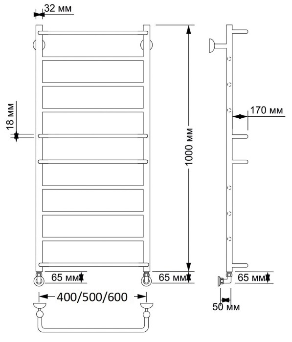 Полотенцесушитель водяной латунный 40x100 Верона 1 (бронза) Secado арт. 4603777459970