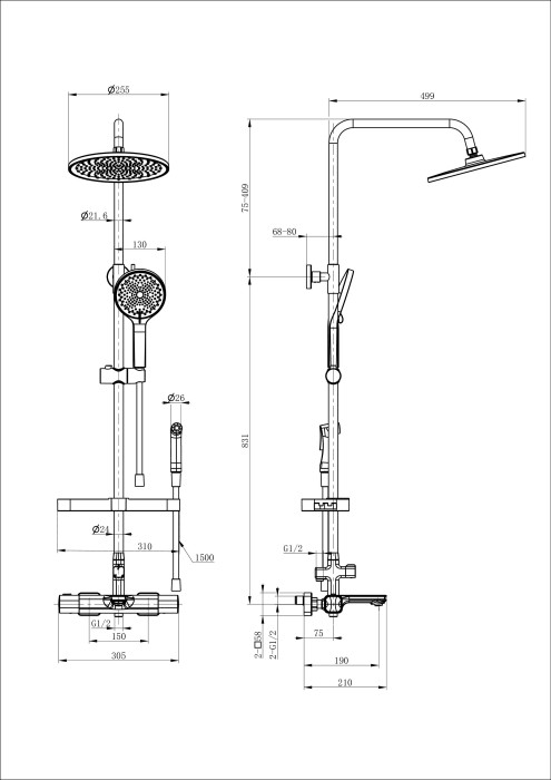 Душевая система с гигиеническим душем и термостатом, Wonzon & Woghand Solid, WW-C3011-A1-BG цвет: золото