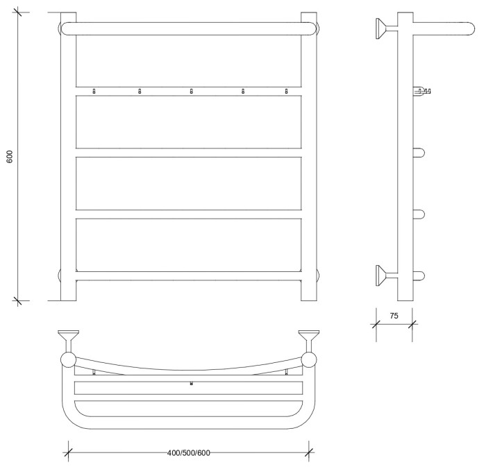 Полотенцесушитель водяной 60x40 Милан 1 КСП (черный) Secado арт. 4673739226469