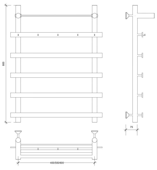 Полотенцесушитель водяной 80x60 Понтида 1 КСП (черный) Secado арт. 4673739227466