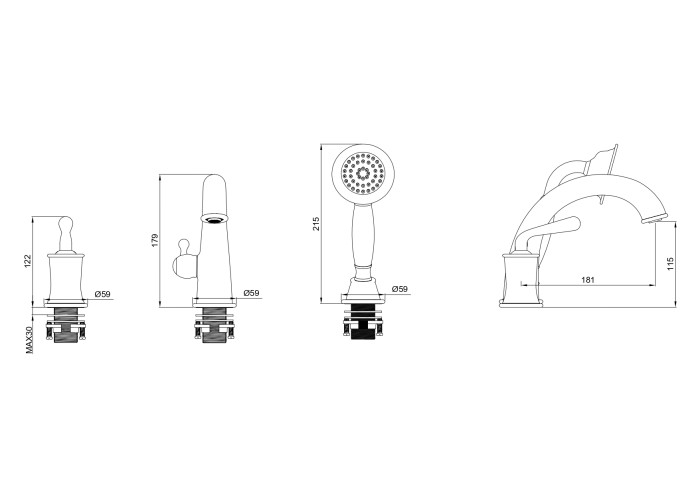 Смеситель на борт ванны, Wonzon & Woghand Steam, WW-88659008-BG цвет: золото