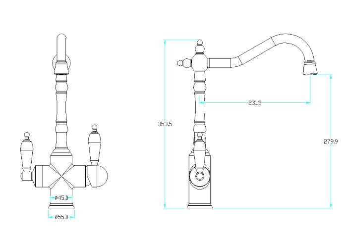 Смеситель для кухни с краном с черным кристаллом swarovski, Boheme Kitchen - 112-BSW